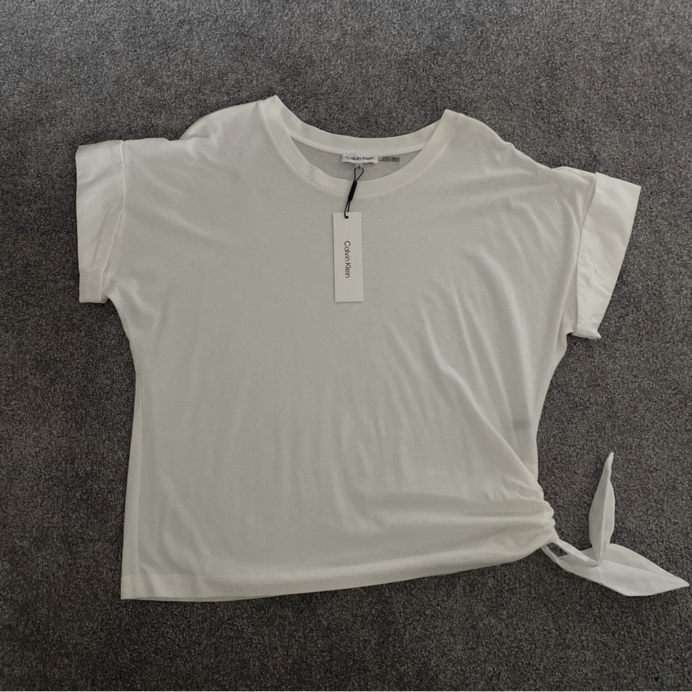 NWT Calvin Klein White Side-Tie Short Sleeve Tee